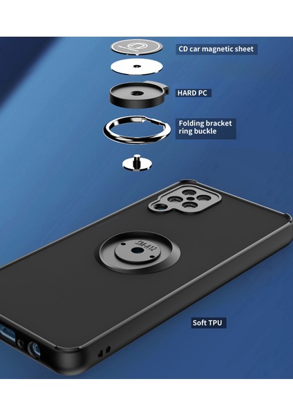 Samsung Galaxy A12 Için Yüzük Stand Mat Sert Silikon Telefon Kılıfı - Mavi (Yurt Dışından) modelleri