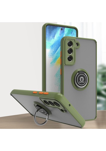Samsung Galaxy S21 Fe 5g Için Yüzük Stand Mat Sert Silikon Telefon Kılıfı - Yeşil (Yurt Dışından)