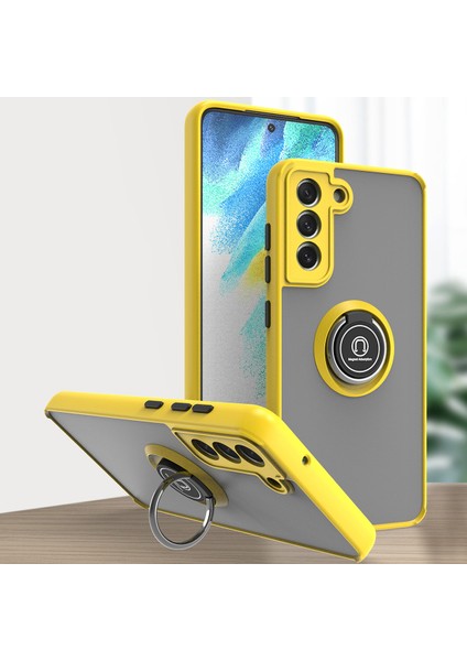 Samsung Galaxy S21 Fe 5g Için Yüzük Stand Mat Sert Silikon Telefon Kılıfı - Sarı (Yurt Dışından)