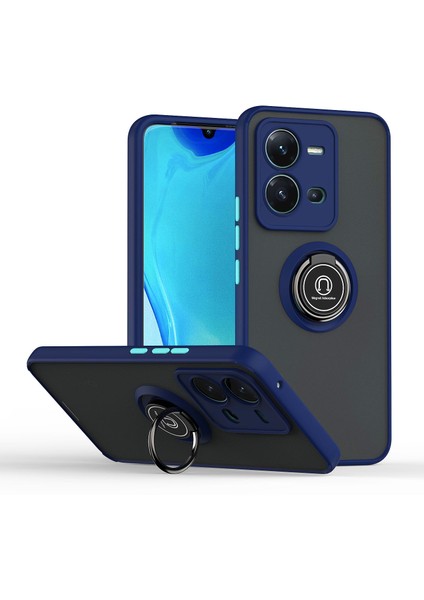 Vıvo V25 Için Yüzük Stand Mat Sert Silikon Telefon Kılıfı - Mavi (Yurt Dışından)
