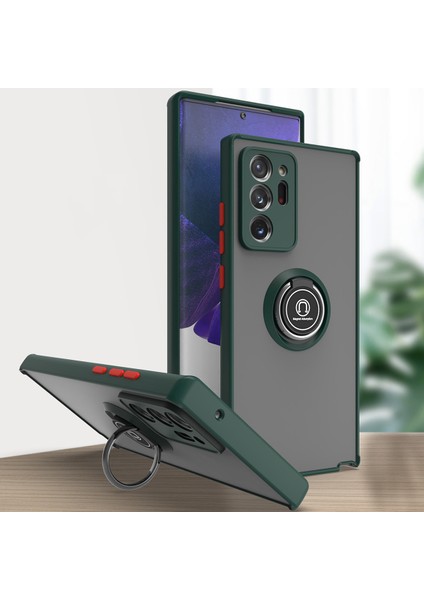 Samsung Galaxy Note 20 Ultra Için Yüzük Stand Mat Sert Silikon Telefon Kılıfı - Koyu Yeşil (Yurt Dışından)