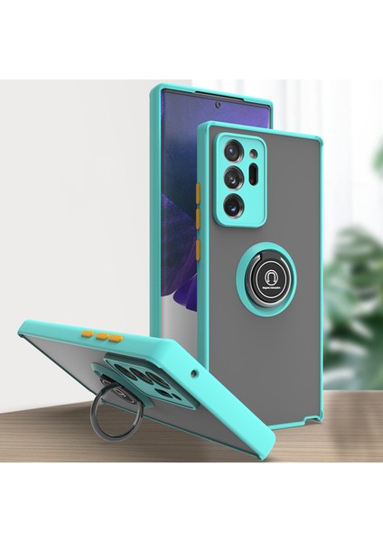Samsung Galaxy Note 20 Ultra Için Yüzük Stand Mat Sert Silikon Telefon Kılıfı - Açık Mavi (Yurt Dışından)