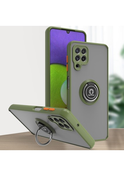 Samsung Galaxy A22 4g Için Yüzük Stand Mat Sert Silikon Telefon Kılıfı - Yeşil (Yurt Dışından)