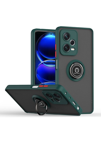 Xiaomi Redmi Note 12 Pro Için Yüzük Stand Mat Sert Silikon Telefon Kılıfı - Koyu Yeşil (Yurt Dışından)