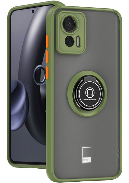 Motorola Edge 30 Neo Için Yüzük Stand Mat Sert Silikon Telefon Kılıfı - Yeşil (Yurt Dışından)