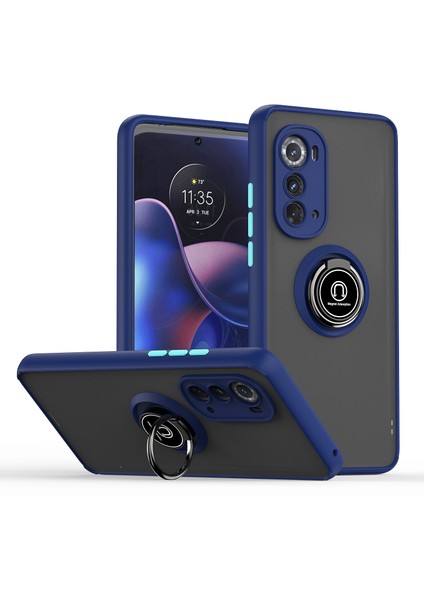 Motorola Edge 2022 Için Yüzük Stand Mat Sert Silikon Telefon Kılıfı - Mavi (Yurt Dışından)
