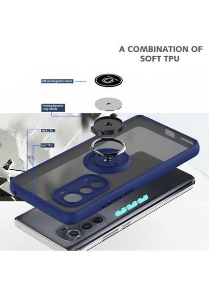 Motorola Edge 2022 Için Yüzük Stand Mat Sert Silikon Telefon Kılıfı - Mavi (Yurt Dışından) modelleri