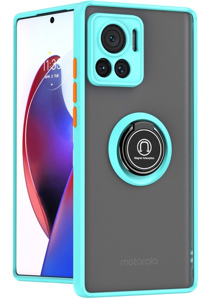 Motorola Edge 30 Ultra Için Yüzük Stand Mat Sert Silikon Telefon Kılıfı - Açık Mavi (Yurt Dışından)