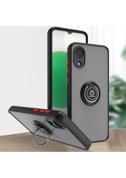 Samsung Galaxy A03 Core Için Yüzük Stand Mat Sert Silikon Telefon Kılıfı - Siyah/kırmızı (Yurt Dışından)