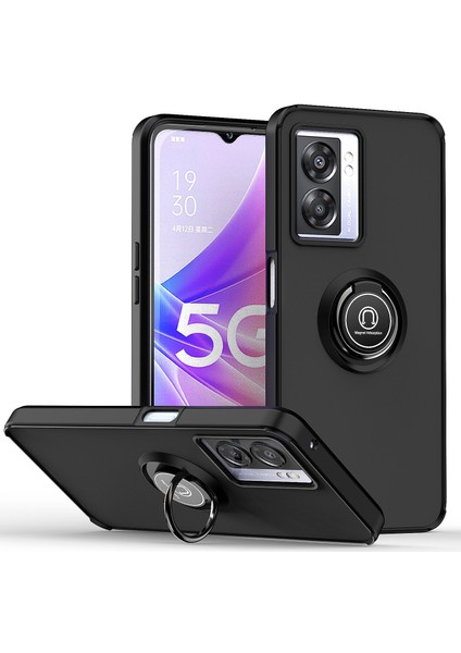 Oppo A57 5g Için Yüzük Stand Mat Sert Silikon Telefon Kılıfı - Siyah (Yurt Dışından)