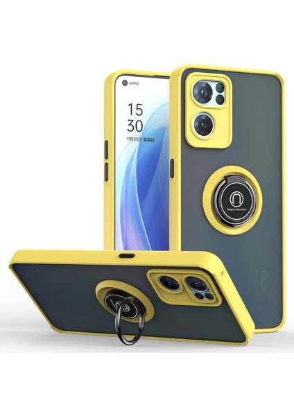 Oppo Reno7 5g Için Yüzük Stand Mat Sert Silikon Telefon Kılıfı - Sarı (Yurt Dışından)