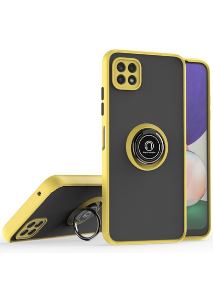 Samsung Galaxy A22 5g Için Yüzük Stand Mat Sert Silikon Telefon Kılıfı - Sarı (Yurt Dışından)