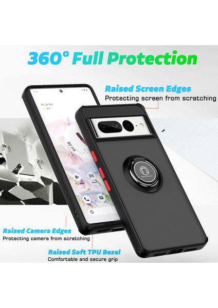 Google Pixel 7 Pro Için Yüzük Stand Mat Sert Silikon Telefon Kılıfı - Kırmızı (Yurt Dışından)