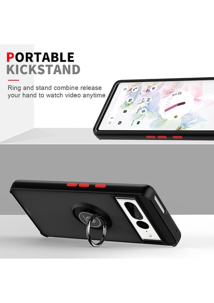 Google Pixel 7 Pro Için Yüzük Stand Mat Sert Silikon Telefon Kılıfı - Kırmızı (Yurt Dışından)