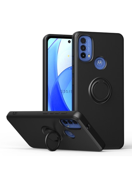 Motorola Moto E20 / E30 / E40 Için Ince Silikon Yüzük Stand Telefon Kılıfı - Siyah (Yurt Dışından)