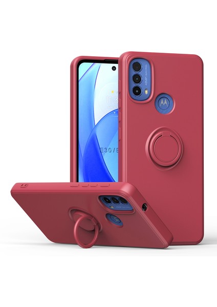 Motorola Moto E20 / E30 / E40 Için Ince Silikon Yüzük Stand Telefon Kılıfı - Koyu Kırmızı (Yurt Dışından)