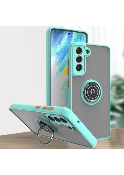Samsung Galaxy S21 Fe 5g Için Yüzük Stand Mat Sert Silikon Telefon Kılıfı - Açık Mavi (Yurt Dışından)