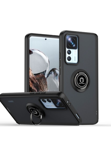 Xiaomi 12T / Xiaomi 12T Pro Için Yüzük Stand Mat Sert Silikon Telefon Kılıfı - Siyah (Yurt Dışından)