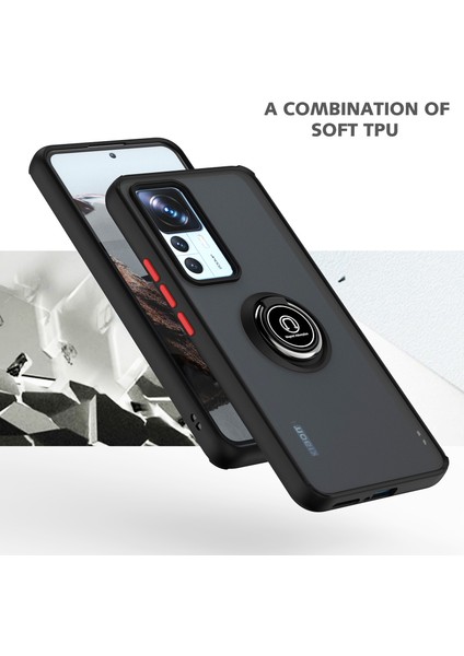 Xiaomi 12T / Xiaomi 12T Pro Için Yüzük Stand Mat Sert Silikon Telefon Kılıfı - Siyah (Yurt Dışından) fiyatları