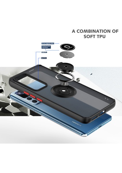 Xiaomi 12T / Xiaomi 12T Pro Için Yüzük Stand Mat Sert Silikon Telefon Kılıfı - Siyah/kırmızı (Yurt Dışından) modelleri