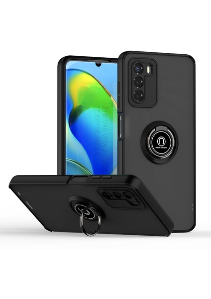 Motorola Moto G42 Için Yüzük Stand Mat Sert Silikon Telefon Kılıfı - Siyah (Yurt Dışından)