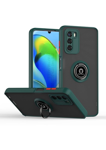 Motorola Moto G42 Için Yüzük Stand Mat Sert Silikon Telefon Kılıfı - Koyu Yeşil (Yurt Dışından)