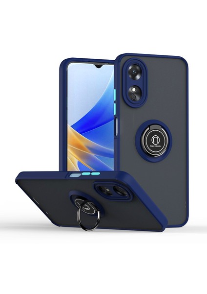 Oppo A17 Için Yüzük Stand Mat Sert Silikon Telefon Kılıfı - Mavi (Yurt Dışından)