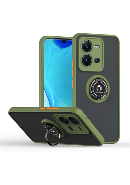 Vıvo V25 Için Yüzük Stand Mat Sert Silikon Telefon Kılıfı - Yeşil (Yurt Dışından)