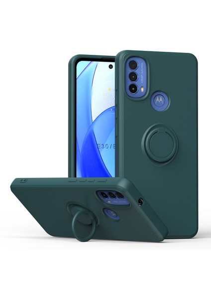 Motorola Moto E20 / E30 / E40 Için Ince Silikon Yüzük Stand Telefon Kılıfı - Yeşil (Yurt Dışından)