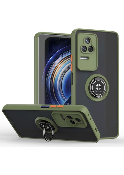 Xiaomi Redmi K50 / K50 Pro Için Yüzük Stand Mat Sert Silikon Telefon Kılıfı - Yeşil (Yurt Dışından)