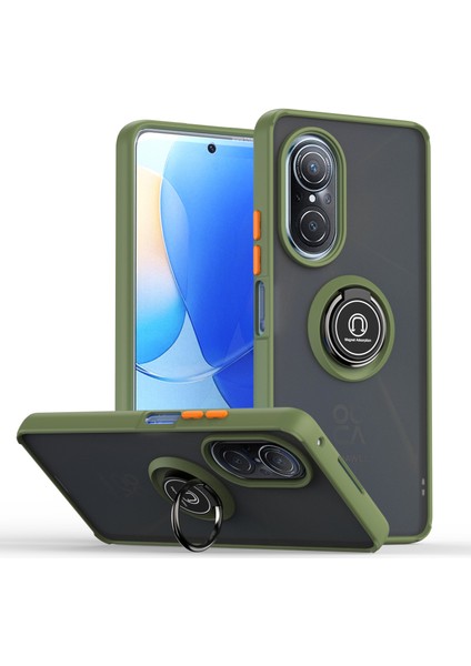 Huawei Nova 9 Se Için Yüzük Stand Mat Sert Silikon Telefon Kılıfı - Yeşil (Yurt Dışından)