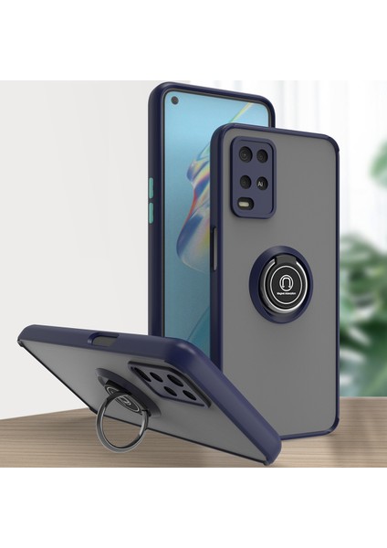 Oppo A54 4g Için Yüzük Stand Mat Sert Silikon Telefon Kılıfı - Mavi (Yurt Dışından)