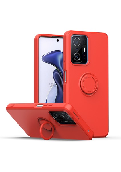 Xiaomi 11T / Xiaomi 11T Pro Için Ince Silikon Yüzük Stand Telefon Kılıfı - Kırmızı (Yurt Dışından)