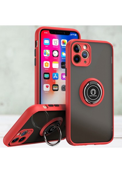 iPhone 11 Pro Max Için Yüzük Stand Mat Sert Silikon Telefon Kılıfı - Kırmızı (Yurt Dışından)