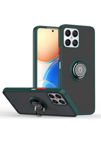Honor X8 Için Yüzük Stand Mat Sert Silikon Telefon Kılıfı - Koyu Yeşil (Yurt Dışından)