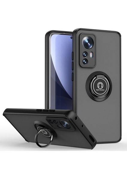 Xiaomi 12 / Xiaomi 12X Için Yüzük Stand Mat Sert Silikon Telefon Kılıfı - Siyah (Yurt Dışından)