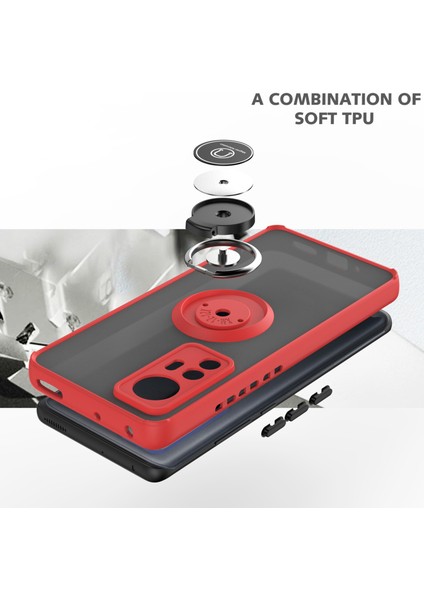 Xiaomi 12 / Xiaomi 12X Için Yüzük Stand Mat Sert Silikon Telefon Kılıfı - Siyah (Yurt Dışından) modelleri