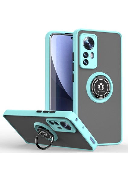 Xiaomi 12 Pro Için Yüzük Stand Mat Sert Silikon Telefon Kılıfı - Açık Mavi (Yurt Dışından)