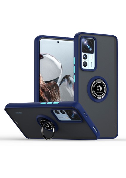 Xiaomi 12T / Xiaomi 12T Pro Için Yüzük Stand Mat Sert Silikon Telefon Kılıfı - Mavi (Yurt Dışından)