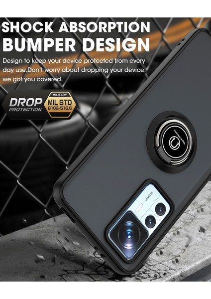 Xiaomi 12T / Xiaomi 12T Pro Için Yüzük Stand Mat Sert Silikon Telefon Kılıfı - Mavi (Yurt Dışından) indirimleri