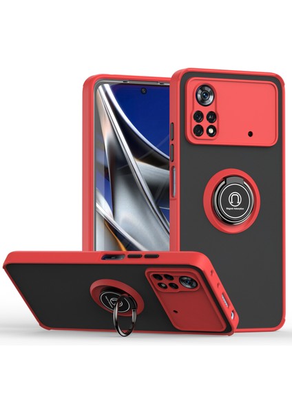 Xiaomi Poco X4 Pro 5g Için Yüzük Stand Mat Sert Silikon Telefon Kılıfı - Kırmızı (Yurt Dışından)
