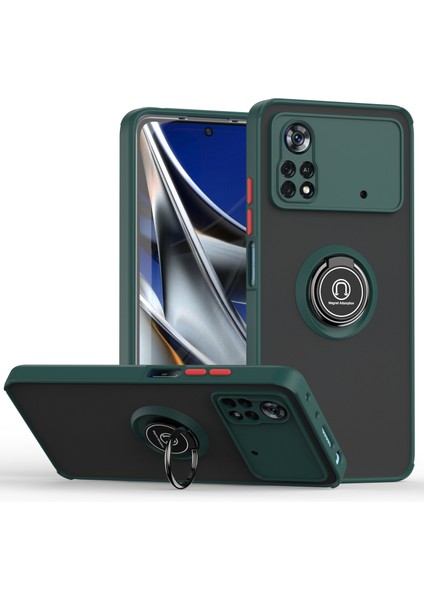 Xiaomi Poco X4 Pro 5g Için Yüzük Stand Mat Sert Silikon Telefon Kılıfı - Koyu Yeşil (Yurt Dışından)