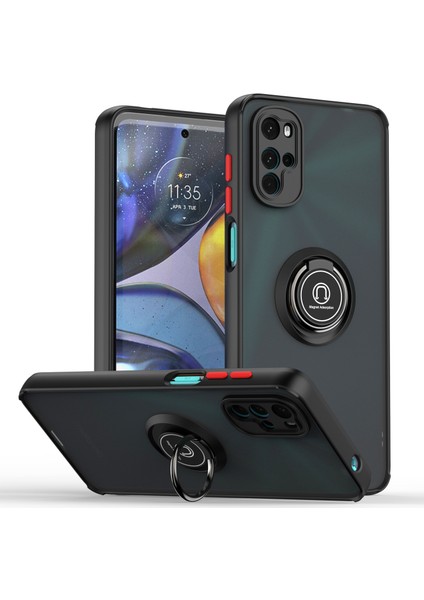 Motorola Moto G22 Için Yüzük Stand Mat Sert Silikon Telefon Kılıfı - Siyah/kırmızı (Yurt Dışından)