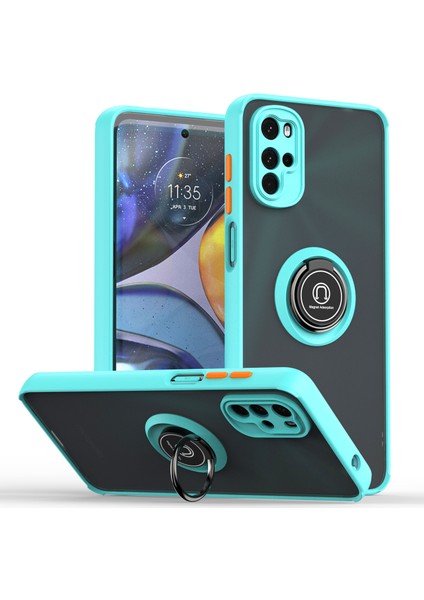 Motorola Moto G22 Için Yüzük Stand Mat Sert Silikon Telefon Kılıfı - Açık Mavi (Yurt Dışından)