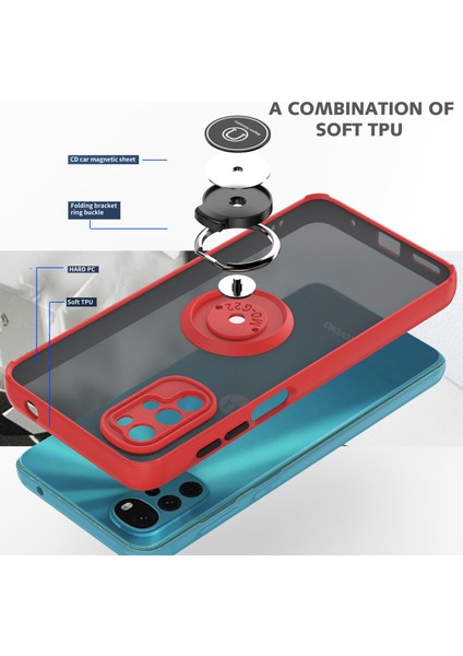 Motorola Moto G22 Için Yüzük Stand Mat Sert Silikon Telefon Kılıfı - Açık Mavi (Yurt Dışından) modelleri