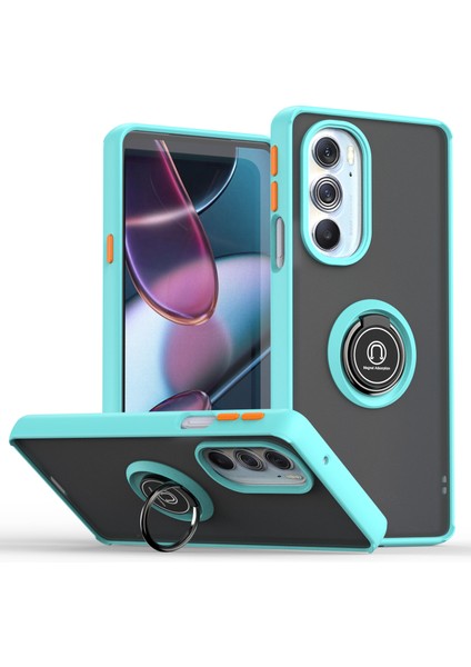 Motorola Edge X30 / X30 Pro Için Yüzük Stand Mat Sert Silikon Telefon Kılıfı - Açık Mavi (Yurt Dışından)