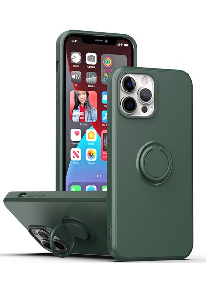iPhone 13 Mini Için Ince Silikon Yüzük Stand Telefon Kılıfı - Yeşil (Yurt Dışından)