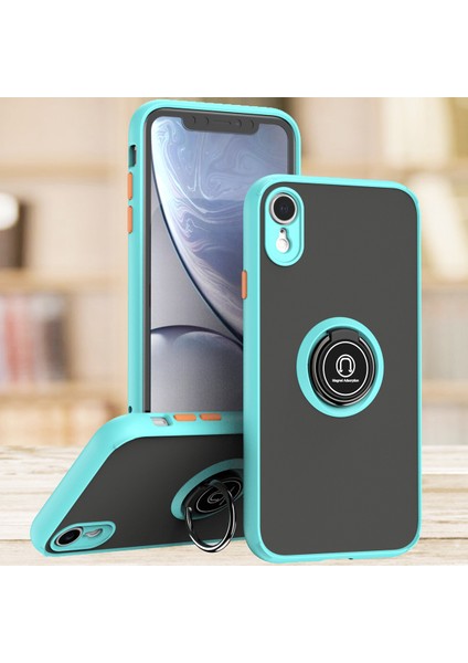 iPhone Xr Için Yüzük Stand Mat Sert Silikon Telefon Kılıfı - Açık Mavi (Yurt Dışından)