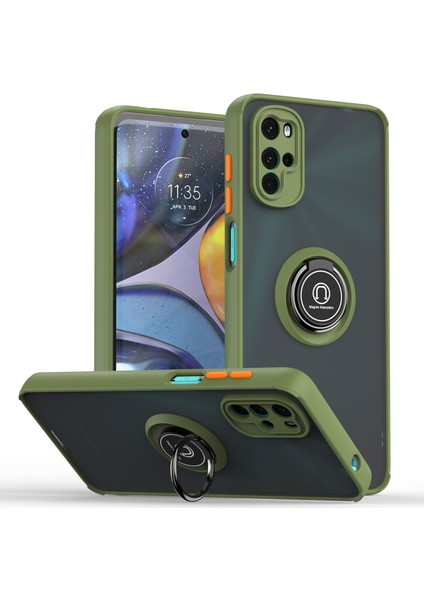 Motorola Moto G22 Için Yüzük Stand Mat Sert Silikon Telefon Kılıfı - Yeşil (Yurt Dışından)