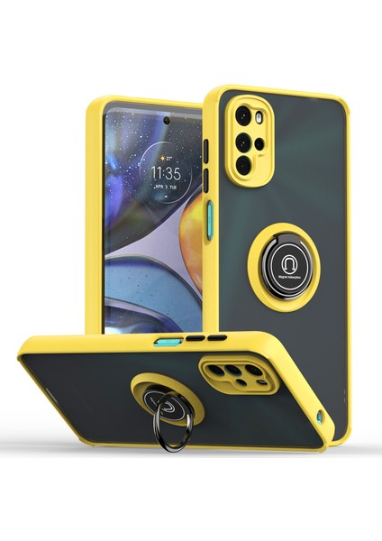 Motorola Moto G22 Için Yüzük Stand Mat Sert Silikon Telefon Kılıfı - Sarı (Yurt Dışından)